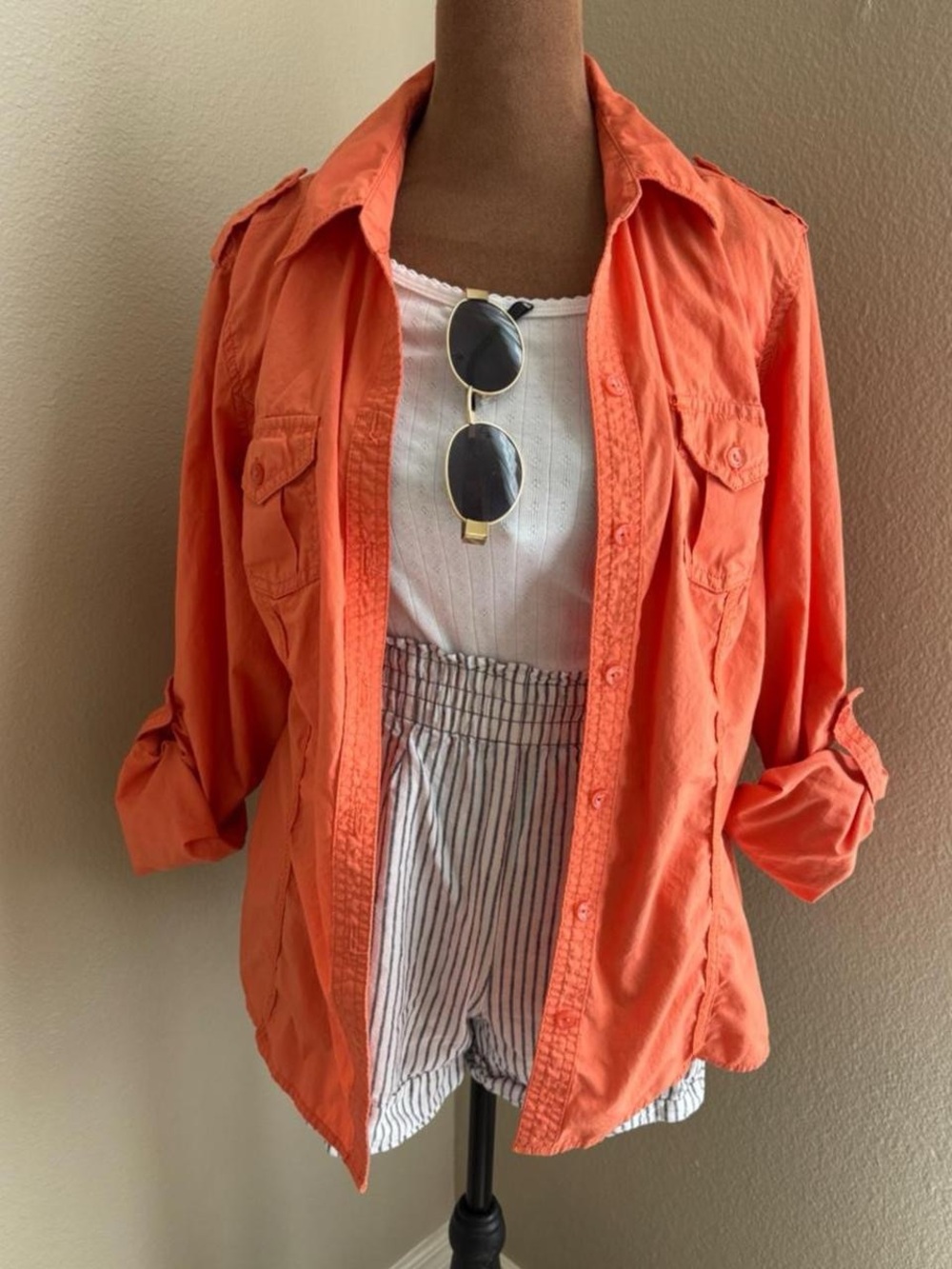 Bob Timberlake orange 100% cotton button-up size L